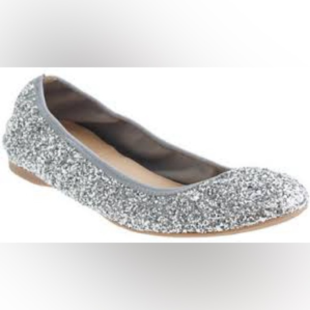 J Crew Silver Glitter Lula Ballet Flats Slippers Sz 9 NWT